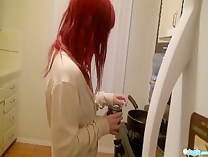 horny cooking moment with busty emo