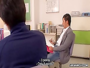 Sultry Yuno Hoshi performs two daddies in the office