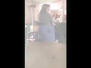 Slut strokes cock in dining room