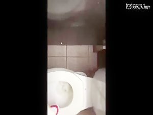 Suck his girlfriend's pussy in the bathroom