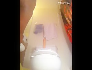 Black girl with a big ass rides her dildo in the toilet